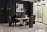 D12 DINING TABLE AND 8 D12 BROWN DINING CHAIRS