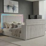 ELIAS GREY QUEEN BED WITH IMMERSIVE SOUND SPEAKER, LED, TV LIFT & FP