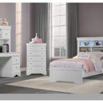 POMPEI METALLIC WHITE BOOKCASE TWIN BED W/ DESK & HUTCH, NS & CH
