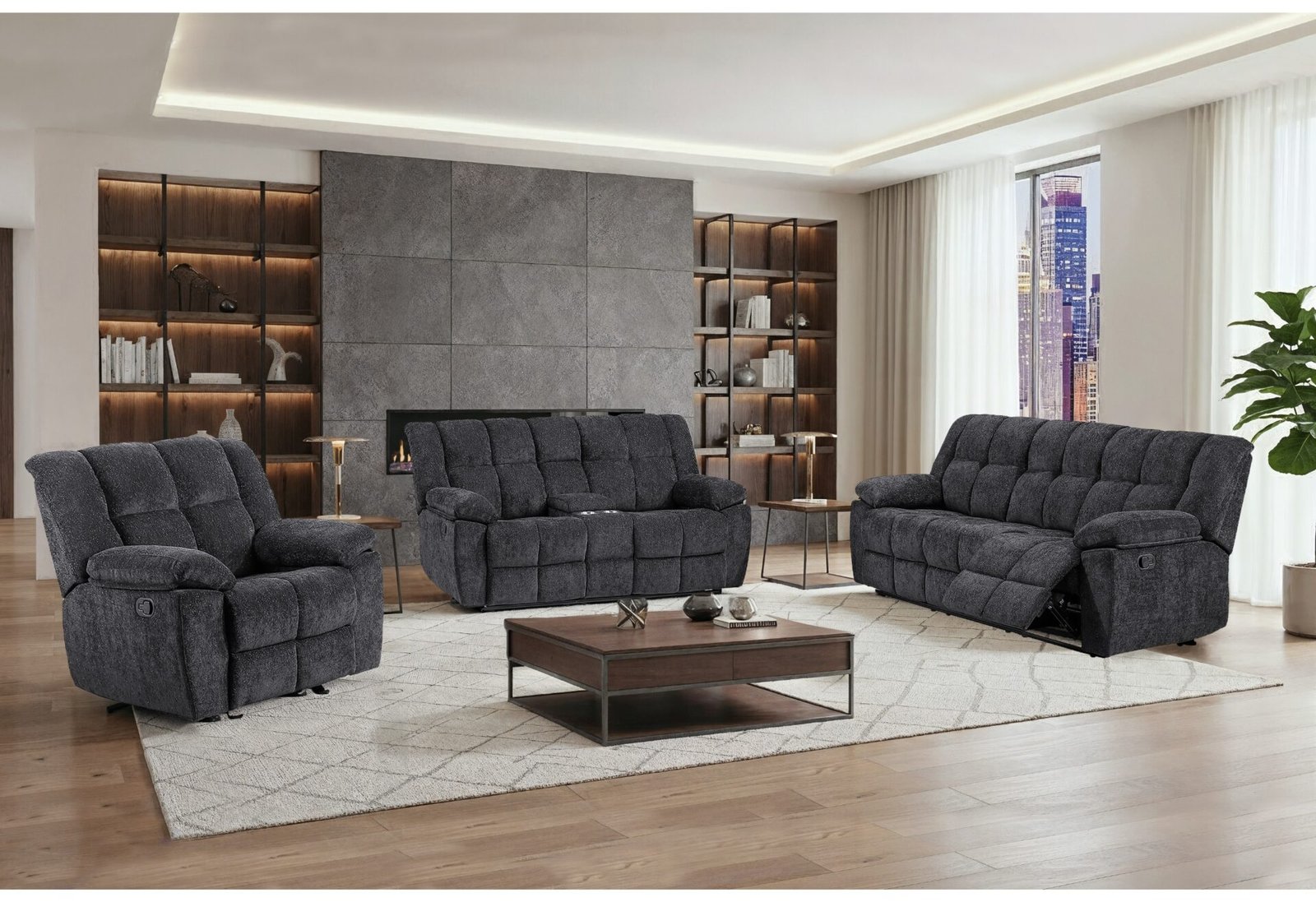 U6000-BLACK-3PC-RSC-2.jpg U6000 BLACK RECLINING SOFA/CONSOLE RECLINING LOVESEAT - Image 1